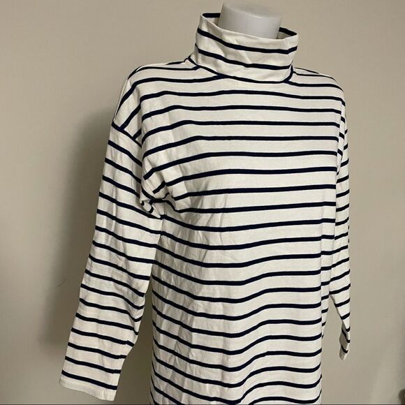 VINEYARD VINES STRIPED NAVY WHITE MOCK NECK LONGSLEEVE SHIFT DRESS SZ small - Picture 3 of 9